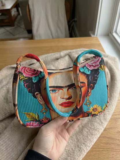 Frida Kahlo Handbag - Corduroy Purse For Everyday Use